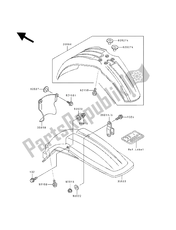 All parts for the Fender of the Kawasaki KX 500 1991