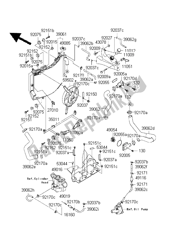 All parts for the Radiator of the Kawasaki Ninja ZX 6R 600 2001