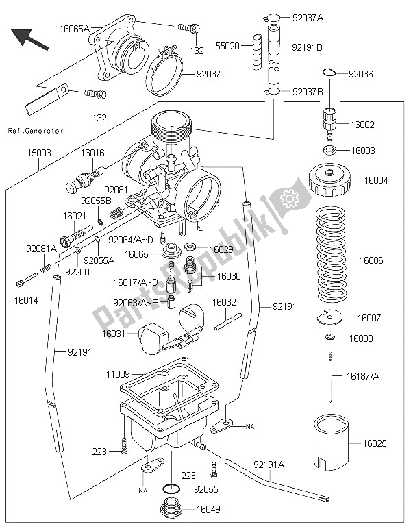 All parts for the Carburetor of the Kawasaki KX 65 2016