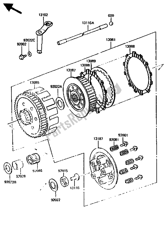 All parts for the Clutch of the Kawasaki KX 500 1986