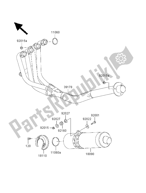 Todas las partes para Silenciador de Kawasaki Ninja ZX 7R 750 2000