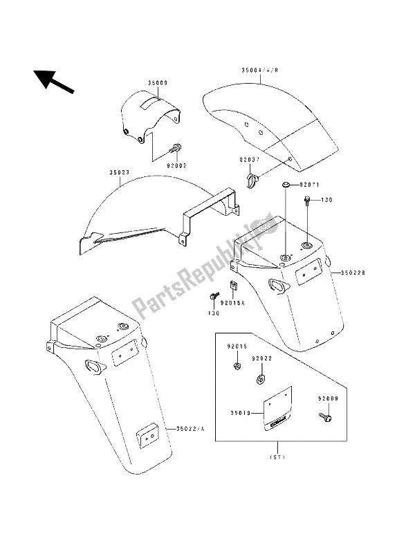 All parts for the Fender of the Kawasaki GPZ 500S 1993