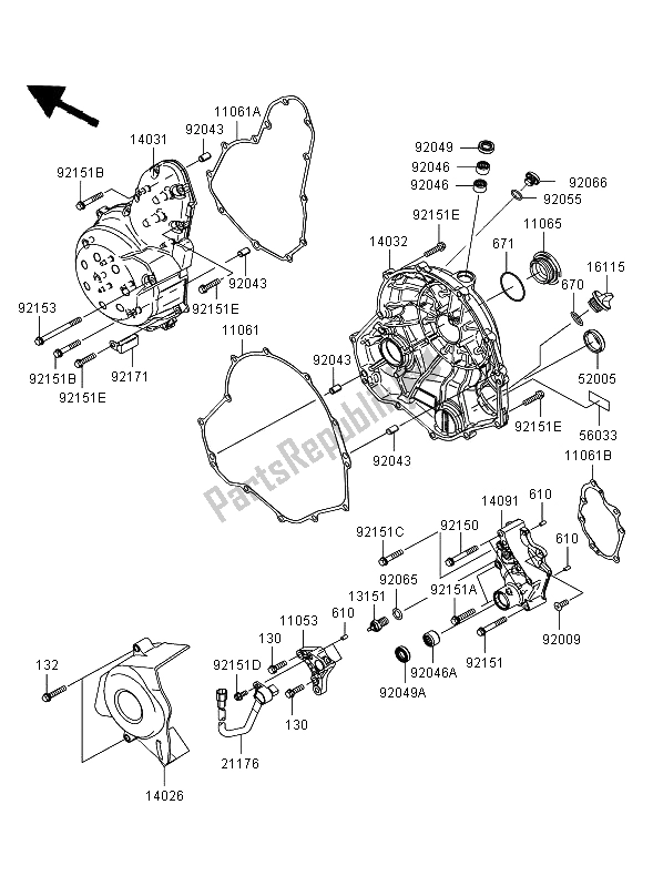 Toutes les pièces pour le Couvert De Moteur du Kawasaki ER 6F ABS 650 2006