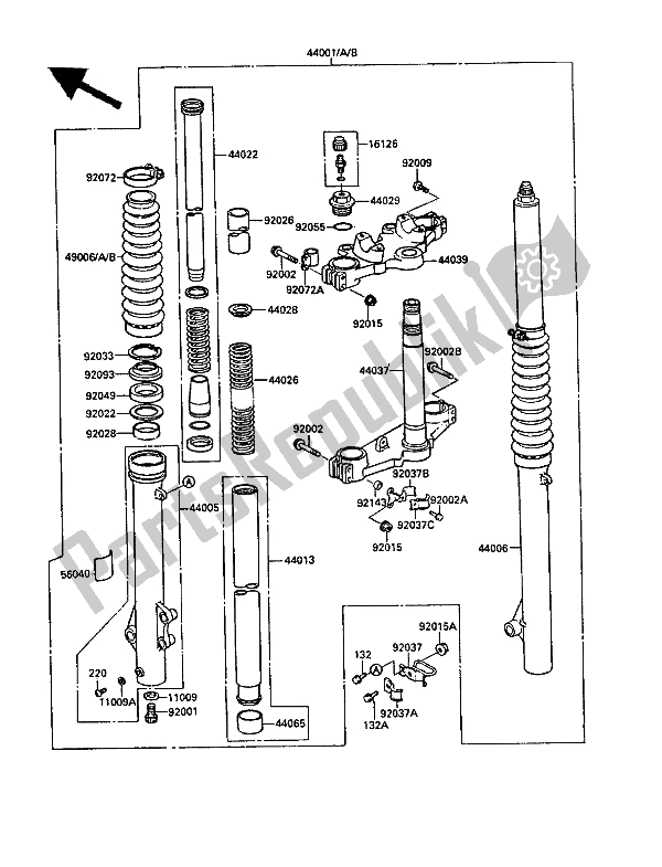 All parts for the Front Fork of the Kawasaki KLR 650 1988