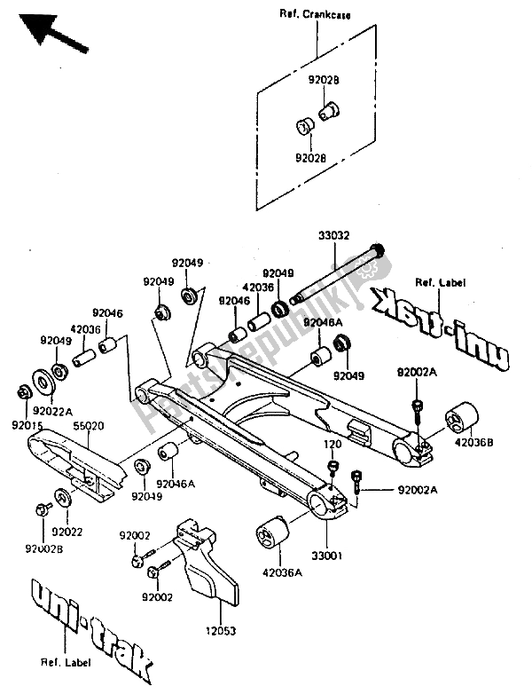 Tutte le parti per il Forcellone del Kawasaki KLR 600 1985