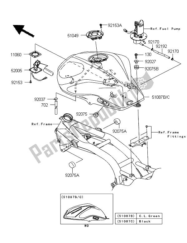 Todas las partes para Depósito De Combustible de Kawasaki Z 750R 2012