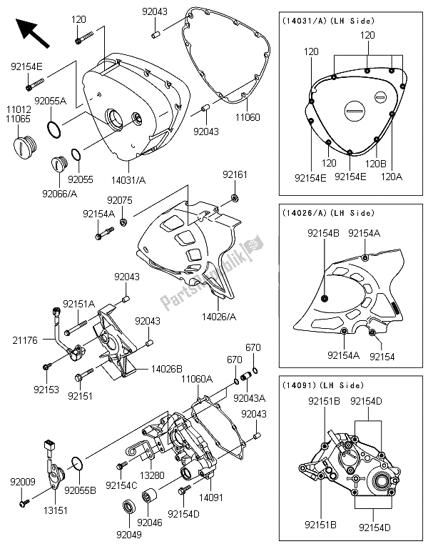 Tutte le parti per il Coperchio / I Motore Sinistro del Kawasaki W 800 2013