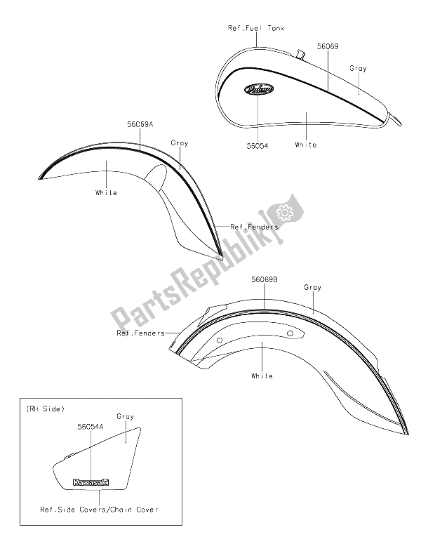 All parts for the Decals (white-gray) of the Kawasaki Vulcan 900 Classic 2015