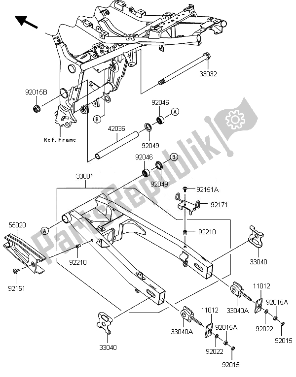 All parts for the Swingarm of the Kawasaki Ninja 250R 2011