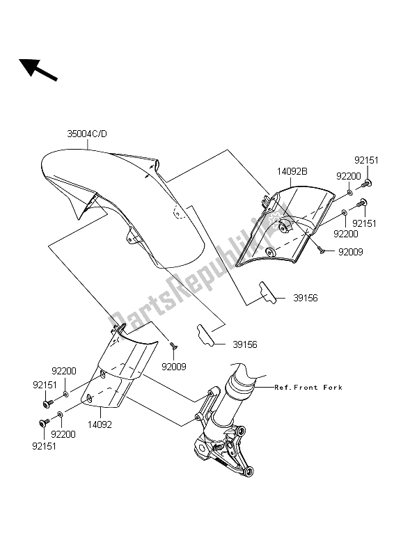 All parts for the Front Fender of the Kawasaki Z 1000 2011