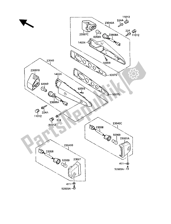 All parts for the Turn Signals of the Kawasaki GPZ 1000 RX 1987