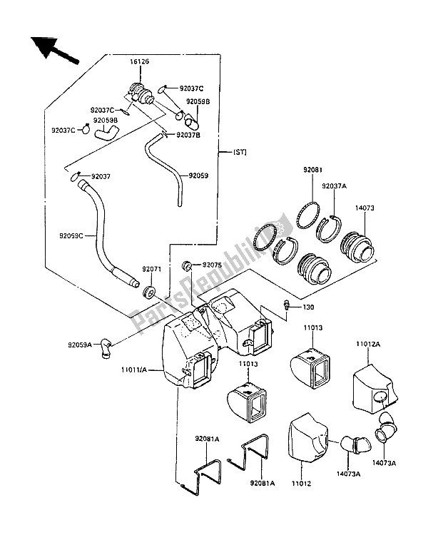 Toutes les pièces pour le Purificateur D'air du Kawasaki LTD 450 1988