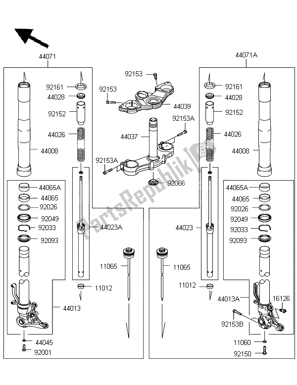 All parts for the Front Fork of the Kawasaki Z 1000 SX 2011