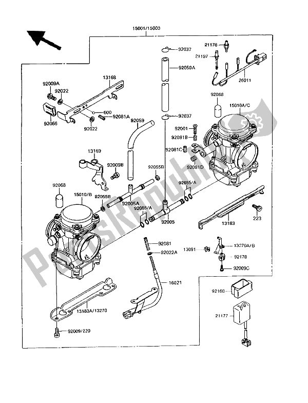 All parts for the Carburetor of the Kawasaki GPZ 305 Belt Drive 1994