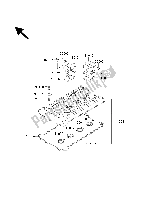 All parts for the Cylinder Head Cover of the Kawasaki 1000 GTR 2000