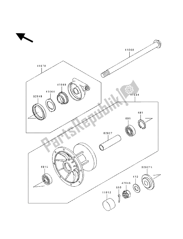 All parts for the Front Hub of the Kawasaki KLE 500 1992