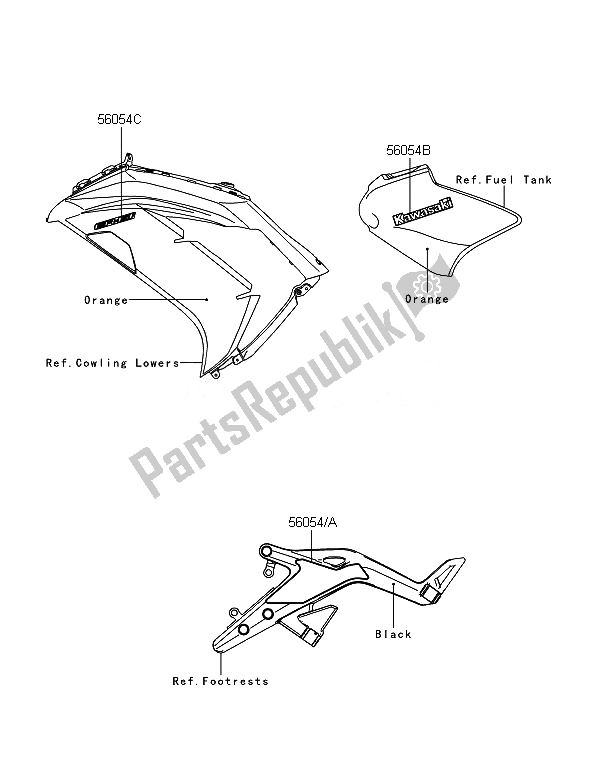 All parts for the Decals (orange) of the Kawasaki ER 6F 650 2014