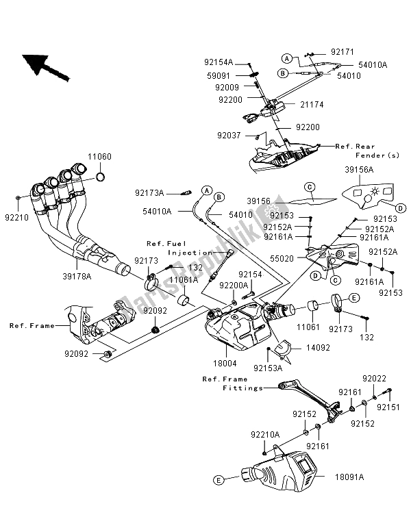 All parts for the Muffler of the Kawasaki Ninja ZX 10R ABS 1000 2012