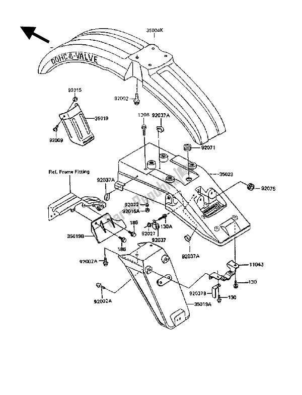 All parts for the Fenders of the Kawasaki KLR 600 1988