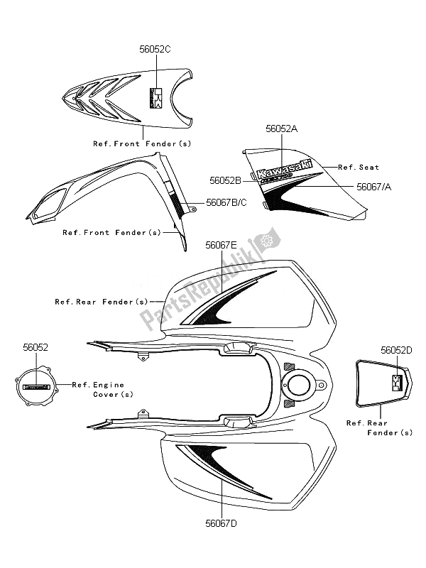Todas as partes de Decalques do Kawasaki KFX 700 KSV 700A7F 2007