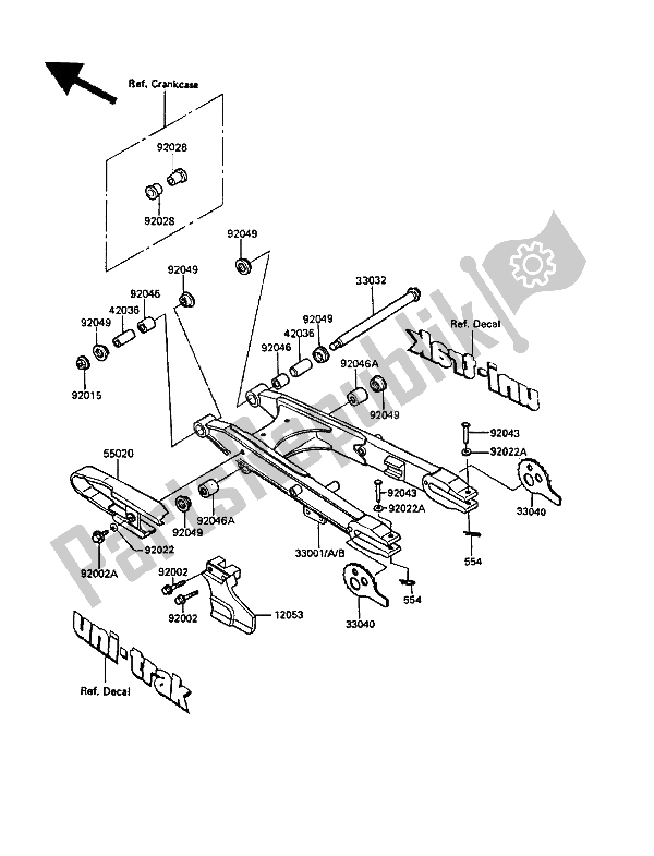 All parts for the Swingarm of the Kawasaki KLR 250 1987