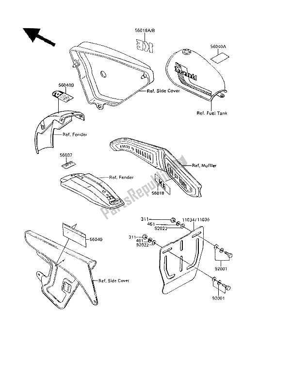 Alle onderdelen voor de Etiketten van de Kawasaki KE 100 1987