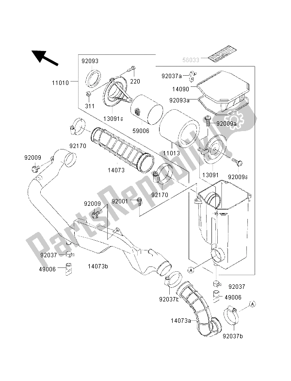 All parts for the Air Cleaner of the Kawasaki KVF 400 2002