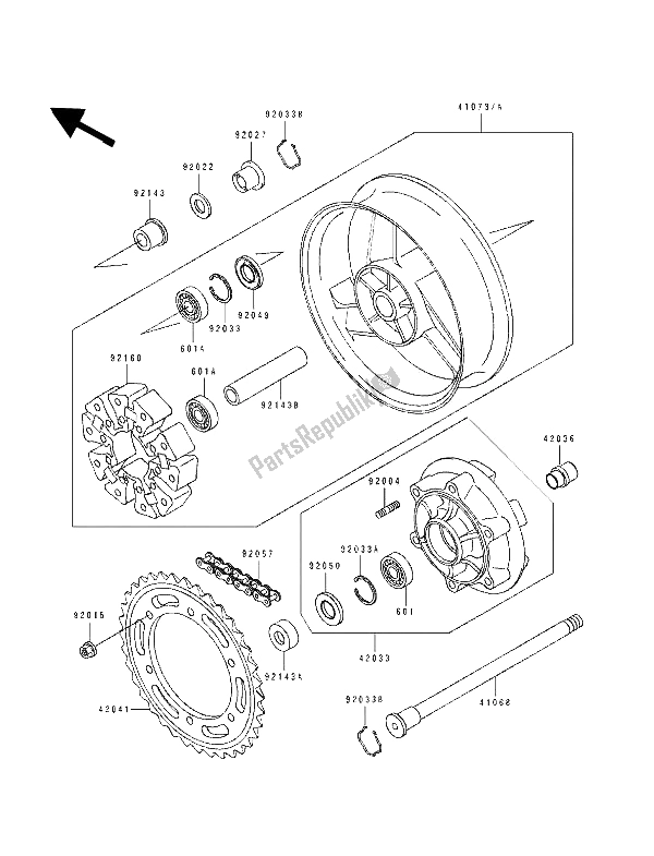 All parts for the Rear Hub of the Kawasaki ZZ R 1100 1993