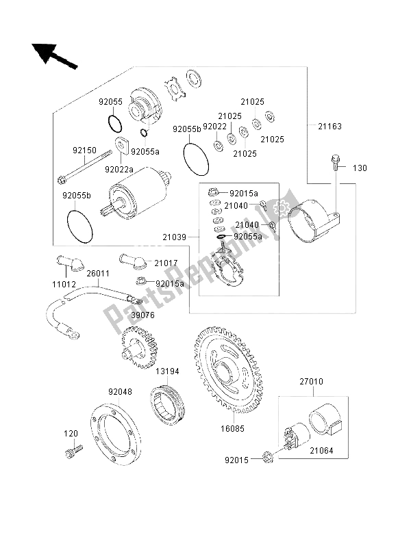 All parts for the Starter Motor of the Kawasaki KVF 400 2000