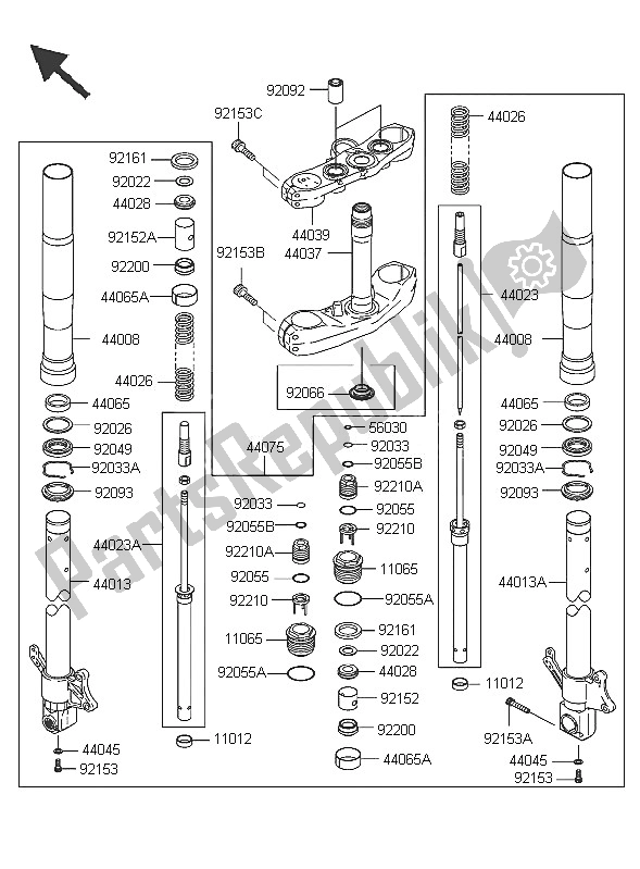Todas as partes de Garfo Dianteiro do Kawasaki Z 1000 2005