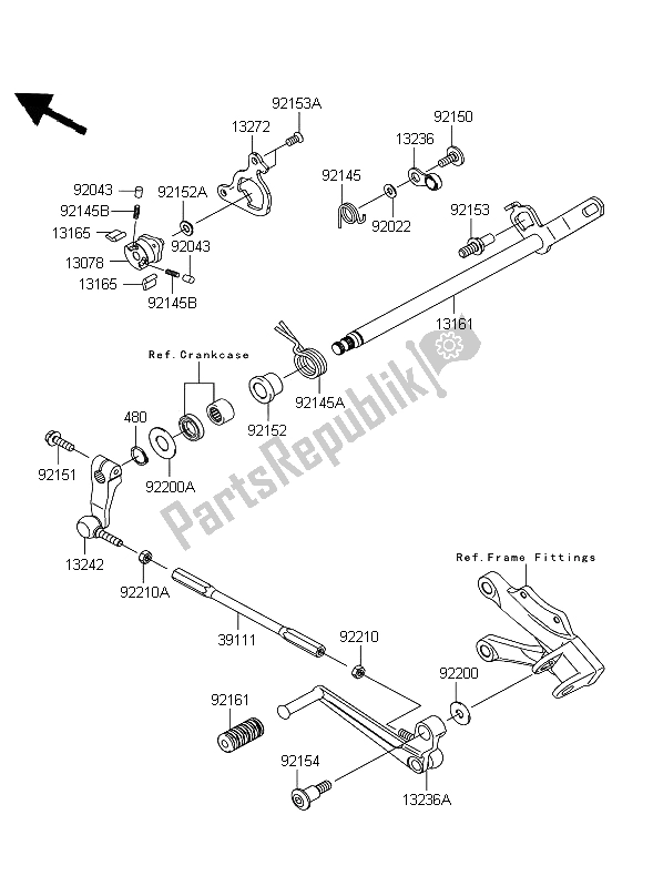 All parts for the Gear Change Mechanism of the Kawasaki Ninja ZX 10R 1000 2008