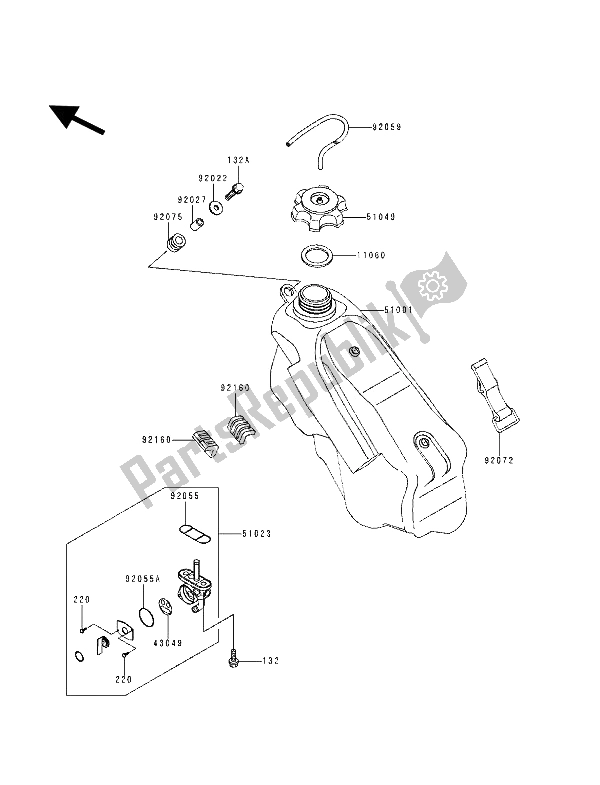 Todas las partes para Depósito De Combustible de Kawasaki KX 250 1994