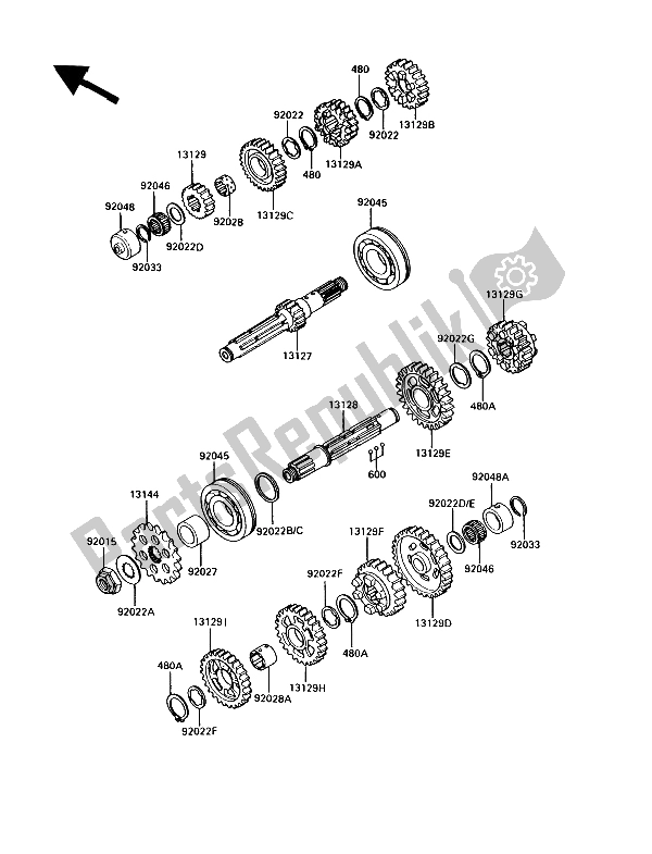 All parts for the Transmission of the Kawasaki GPZ 900R 1989