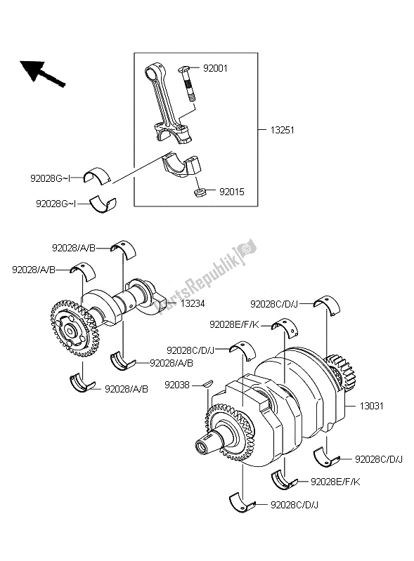 All parts for the Crankshaft of the Kawasaki Ninja 250R 2010