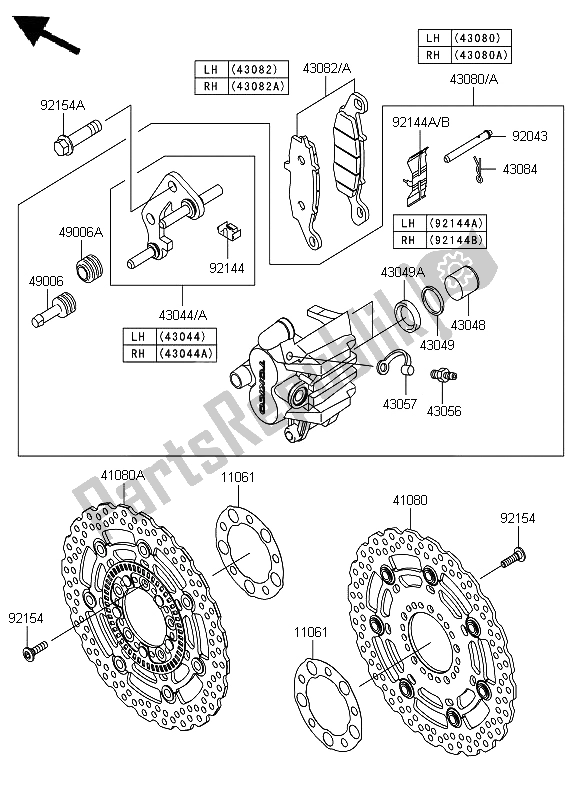 Alle onderdelen voor de Voor Rem van de Kawasaki ER 6F ABS 650 2012