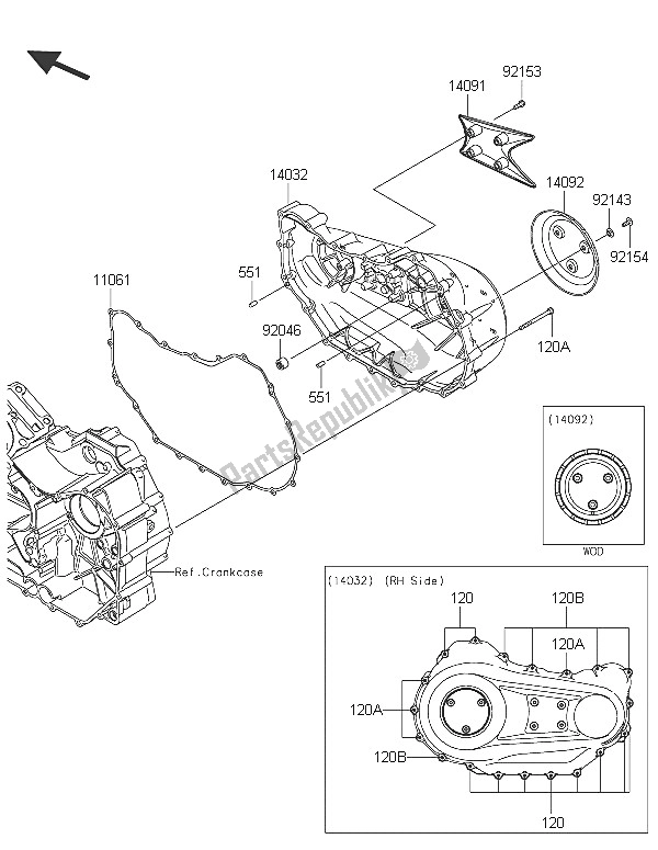 All parts for the Right Engine Cover(s) of the Kawasaki Vulcan 1700 Nomad ABS 2016