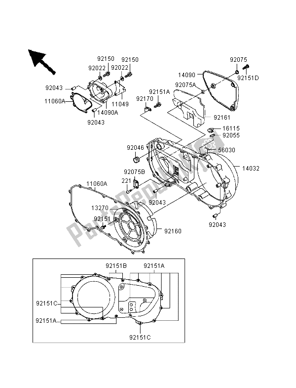 All parts for the Right Engine Covers of the Kawasaki VN 1500 Classic Tourer 1998