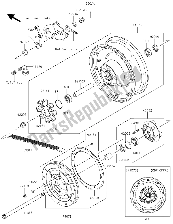 All parts for the Rear Hub of the Kawasaki VN 900 Custom 2015