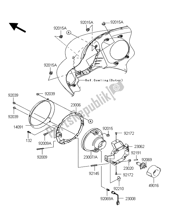 All parts for the Headlight of the Kawasaki VN 1700 Voyager Custom ABS 2012