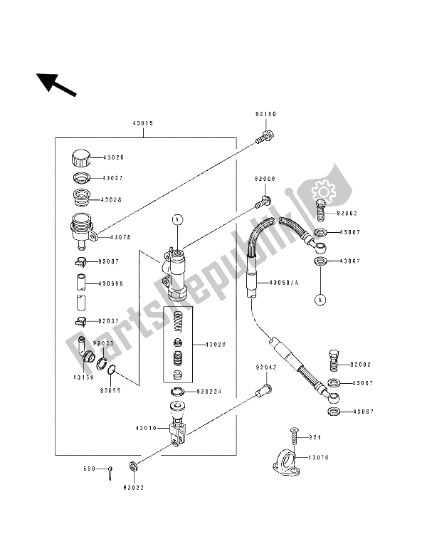 All parts for the Rear Master Cylinder of the Kawasaki KX 80 SW LW 1992