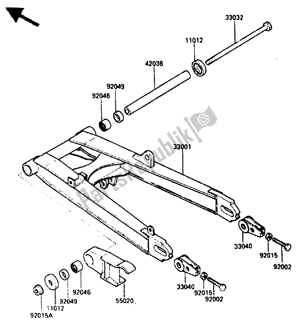 Alle onderdelen voor de Zwenkarm van de Kawasaki GPZ 600R 1986