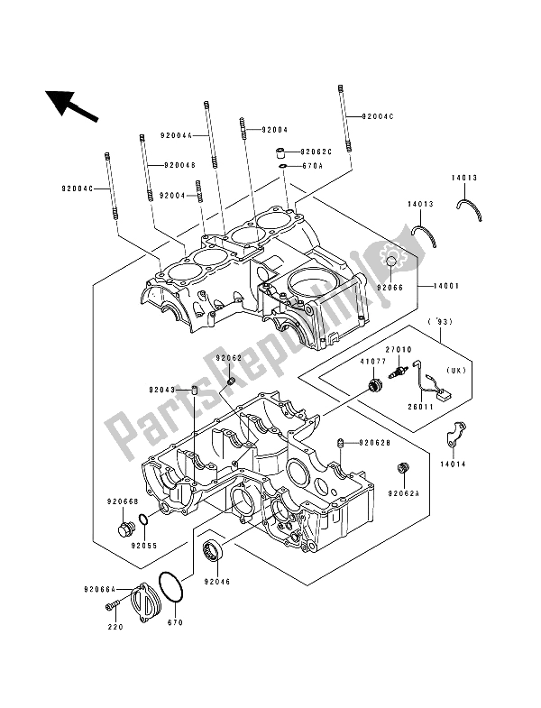 All parts for the Crankcase of the Kawasaki Zephyr 550 1994