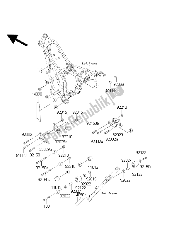 Tutte le parti per il Supporto Del Motore del Kawasaki KDX 200 2001