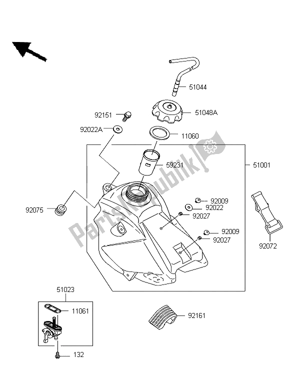 Tutte le parti per il Serbatoio Di Carburante del Kawasaki KX 65 2006