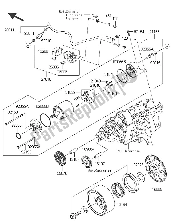 All parts for the Starter Motor of the Kawasaki ER 6N 650 2016