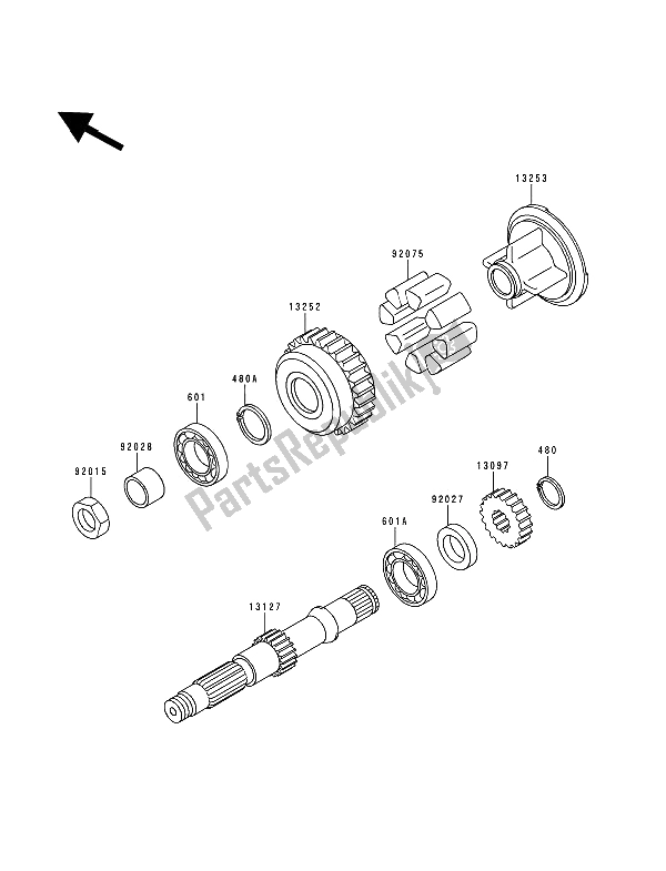 All parts for the Secondary Shaft of the Kawasaki Zephyr 750 1992