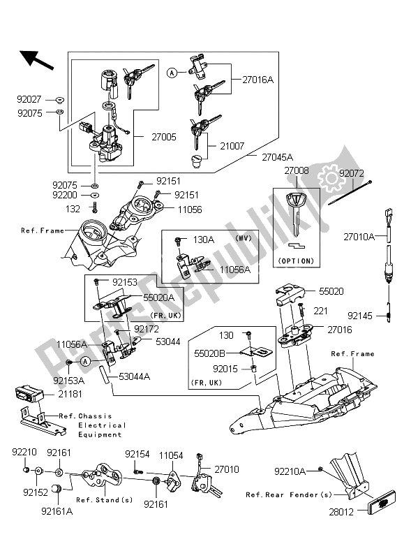 All parts for the Ignition Switch of the Kawasaki Z 1000 2012