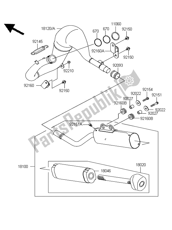 All parts for the Muffler of the Kawasaki KX 65 2010