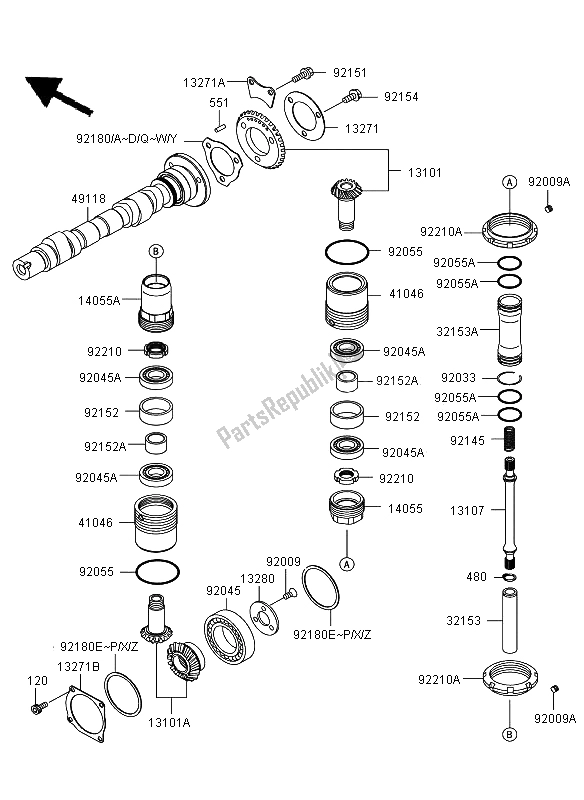 All parts for the Camshaft& Bevel Gear of the Kawasaki W 800 2012