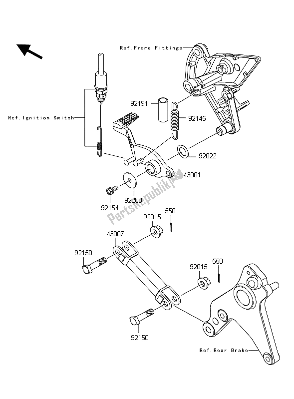 All parts for the Brake Pedal of the Kawasaki Z 1000 2012